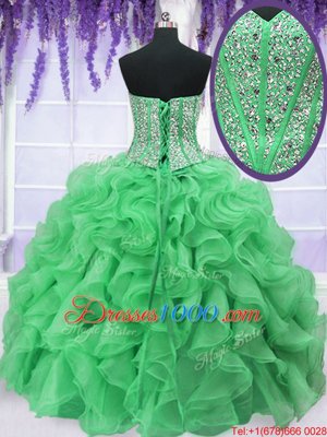 Clearance Four Piece Organza Sleeveless Floor Length Vestidos de Quinceanera and Beading and Ruffles