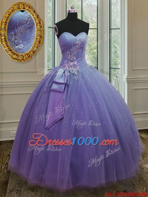 Lavender Sleeveless Tulle and Sequined Lace Up 15 Quinceanera Dress for Military Ball and Sweet 16