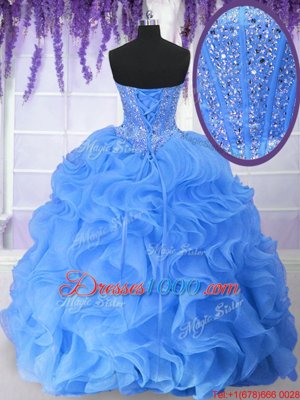 Luxurious Floor Length Ball Gowns Sleeveless Yellow Sweet 16 Dress Lace Up