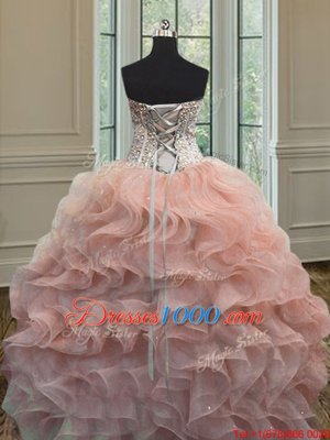 Sweetheart Sleeveless Lace Up Ball Gown Prom Dress Peach Organza