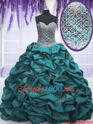 Ideal Teal Sweetheart Neckline Beading and Sequins and Pick Ups Vestidos de Quinceanera Sleeveless Lace Up