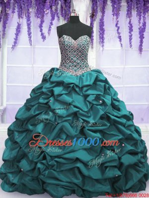 Ideal Teal Sweetheart Neckline Beading and Sequins and Pick Ups Vestidos de Quinceanera Sleeveless Lace Up