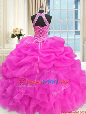 Sexy Hot Pink Sleeveless Beading and Pick Ups Floor Length 15 Quinceanera Dress