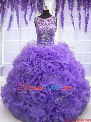 Beauteous Floor Length Lavender Quinceanera Dresses Scoop Sleeveless Lace Up