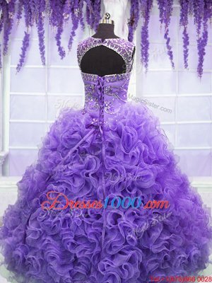 Beauteous Floor Length Lavender Quinceanera Dresses Scoop Sleeveless Lace Up