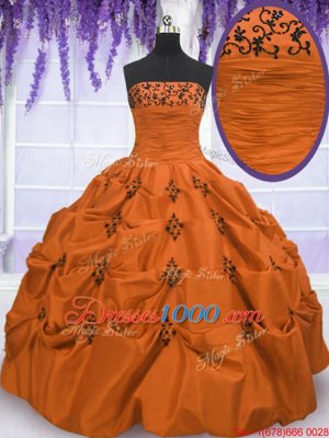 Orange Red Sleeveless Floor Length Embroidery and Pick Ups Lace Up 15 Quinceanera Dress