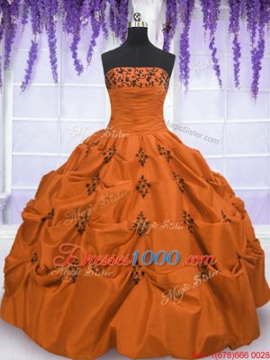 Orange Red Sleeveless Floor Length Embroidery and Pick Ups Lace Up 15 Quinceanera Dress