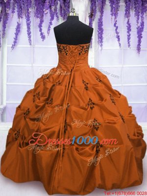 Orange Red Sleeveless Floor Length Embroidery and Pick Ups Lace Up 15 Quinceanera Dress