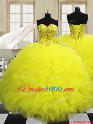 Sleeveless Beading and Sequins Lace Up Ball Gown Prom Dress