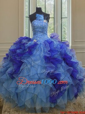 Smart Sleeveless Floor Length Beading and Ruffles Lace Up 15 Quinceanera Dress with Multi-color