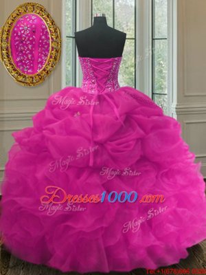 Sleeveless Beading and Ruffles and Pick Ups Lace Up Quinceanera Gown