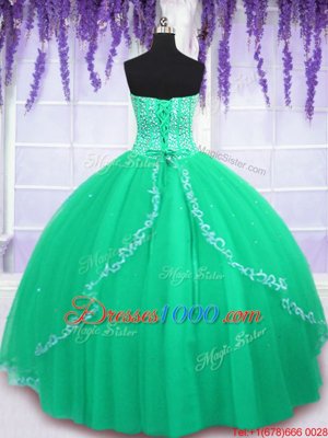 Chic Tulle Sweetheart Sleeveless Lace Up Beading and Sequins Quinceanera Gown in Green