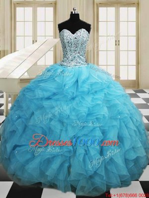 Three Piece Floor Length Ball Gowns Sleeveless Baby Blue Vestidos de Quinceanera Lace Up