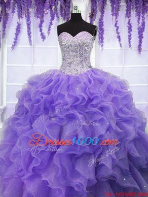 Dynamic Lavender Sweetheart Neckline Ruffles and Sequins Quinceanera Dresses Sleeveless Lace Up