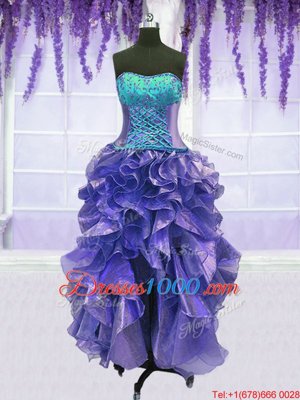 Shining Four Piece Lavender Sleeveless Embroidery and Ruffles Floor Length Sweet 16 Quinceanera Dress