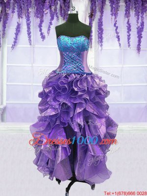 Custom Fit Four Piece Floor Length Lavender Sweet 16 Dresses Strapless Sleeveless Lace Up