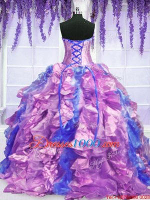 Custom Fit Four Piece Floor Length Lavender Sweet 16 Dresses Strapless Sleeveless Lace Up