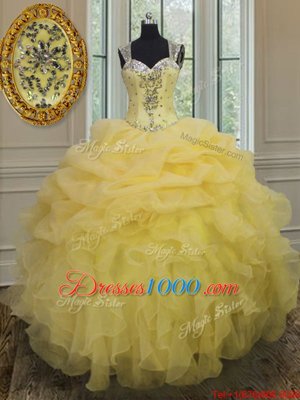 Suitable Floor Length Light Yellow Sweet 16 Dresses Straps Sleeveless Zipper