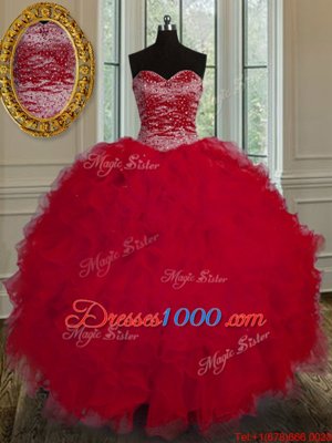 Colorful Sleeveless Beading and Ruffles Lace Up 15th Birthday Dress