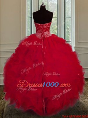 Colorful Sleeveless Beading and Ruffles Lace Up 15th Birthday Dress