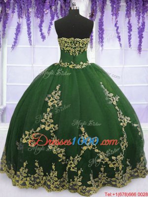 Sleeveless Zipper Floor Length Appliques Quinceanera Gowns