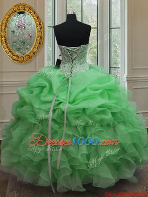 Sleeveless Floor Length Beading and Pick Ups Lace Up 15 Quinceanera Dress with