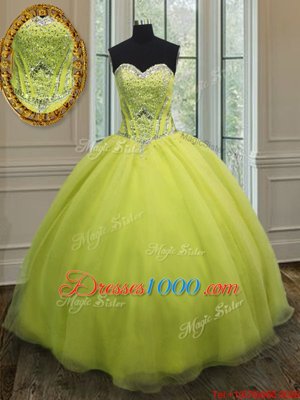 Floor Length Yellow Green Quinceanera Gowns Organza Sleeveless Beading and Belt