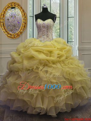 Lovely Sleeveless Lace Up Floor Length Beading and Ruffles and Pick Ups Sweet 16 Dresses