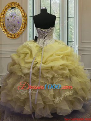 Lovely Sleeveless Lace Up Floor Length Beading and Ruffles and Pick Ups Sweet 16 Dresses