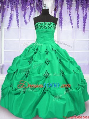 Adorable Taffeta Sleeveless Floor Length 15th Birthday Dress and Embroidery and Pick Ups