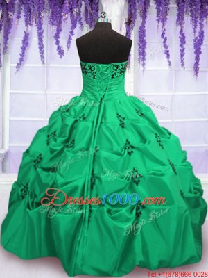 Adorable Taffeta Sleeveless Floor Length 15th Birthday Dress and Embroidery and Pick Ups