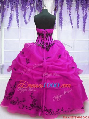 Eye-catching Strapless Sleeveless Organza Sweet 16 Dresses Embroidery and Pick Ups Lace Up