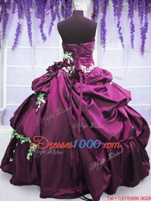 Pick Ups Floor Length Ball Gowns Sleeveless Purple Quinceanera Gown Lace Up