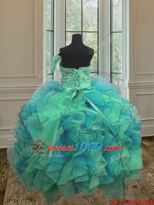 Free and Easy Multi-color Ball Gowns Organza Sweetheart Sleeveless Beading and Ruffles Floor Length Lace Up Quinceanera Gowns