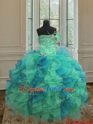 Free and Easy Multi-color Ball Gowns Organza Sweetheart Sleeveless Beading and Ruffles Floor Length Lace Up Quinceanera Gowns