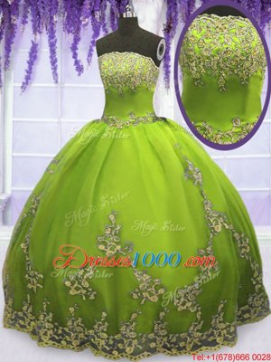 Attractive Olive Green Zipper Vestidos de Quinceanera Appliques Sleeveless Floor Length