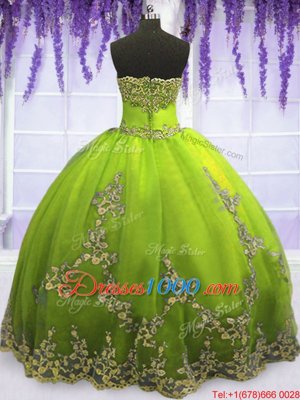 Attractive Olive Green Zipper Vestidos de Quinceanera Appliques Sleeveless Floor Length