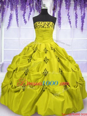 Most Popular Floor Length Lace Up 15 Quinceanera Dress Olive Green and In for Military Ball and Sweet 16 and Quinceanera with Embroidery and Ruffled Layers