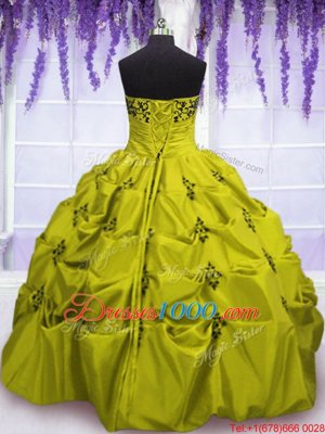 Most Popular Floor Length Lace Up 15 Quinceanera Dress Olive Green and In for Military Ball and Sweet 16 and Quinceanera with Embroidery and Ruffled Layers