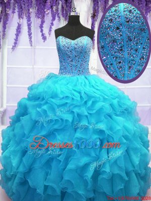 Baby Blue Sweet 16 Dress Military Ball and Sweet 16 and Quinceanera and For with Beading and Ruffles Sweetheart Sleeveless Lace Up