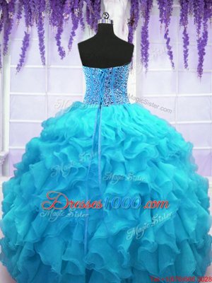 Baby Blue Sweet 16 Dress Military Ball and Sweet 16 and Quinceanera and For with Beading and Ruffles Sweetheart Sleeveless Lace Up