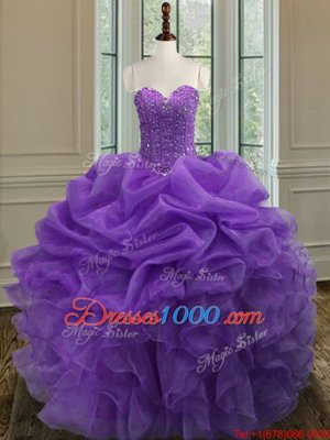 Sweetheart Sleeveless Organza Vestidos de Quinceanera Beading and Ruffles Lace Up