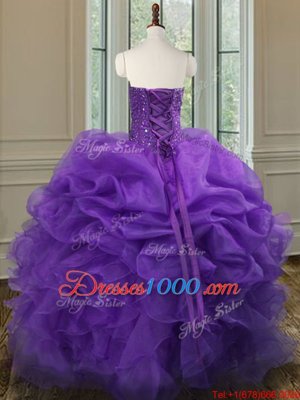 Sweetheart Sleeveless Organza Vestidos de Quinceanera Beading and Ruffles Lace Up