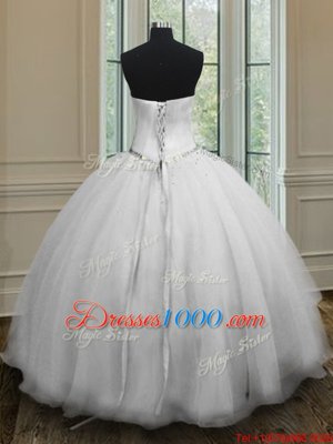 Pretty Beading Quinceanera Gown White Lace Up Sleeveless Floor Length