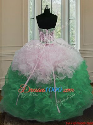 Fantastic Multi-color Ball Gowns Beading and Ruffles 15th Birthday Dress Lace Up Organza Sleeveless Floor Length