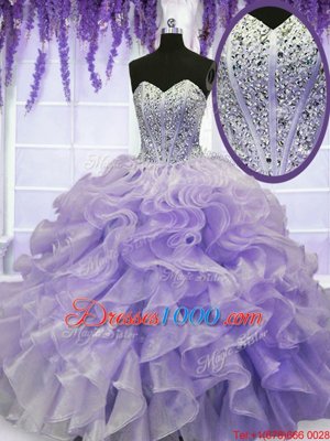 New Arrival Lavender Sleeveless Beading and Ruffles Floor Length Quinceanera Dresses