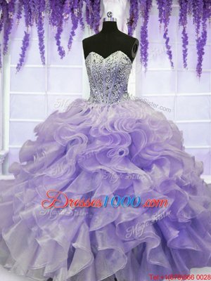 Stunning Multi-color Halter Top Lace Up Beading and Ruffles Vestidos de Quinceanera Sleeveless