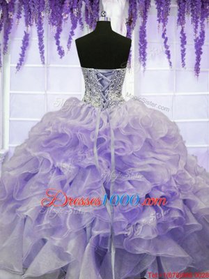 Stunning Multi-color Halter Top Lace Up Beading and Ruffles Vestidos de Quinceanera Sleeveless