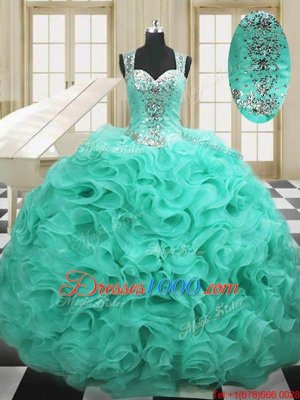 Stunning Multi-color Halter Top Lace Up Beading and Ruffles Vestidos de Quinceanera Sleeveless