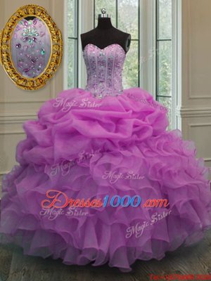 Stylish Sweetheart Sleeveless Organza Sweet 16 Dresses Beading and Ruffles and Pick Ups Lace Up